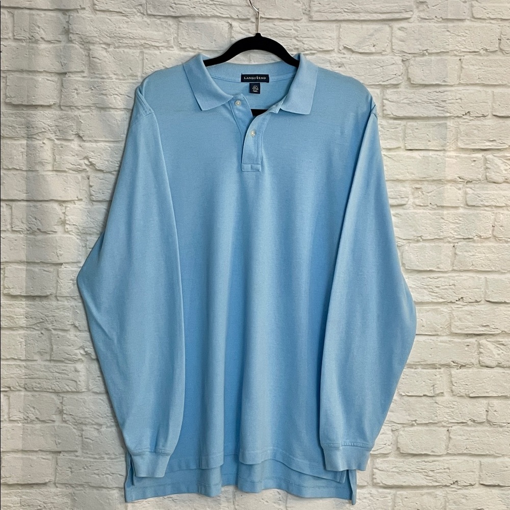 Lands End Mens Long Sleeve Polo Shirt - L